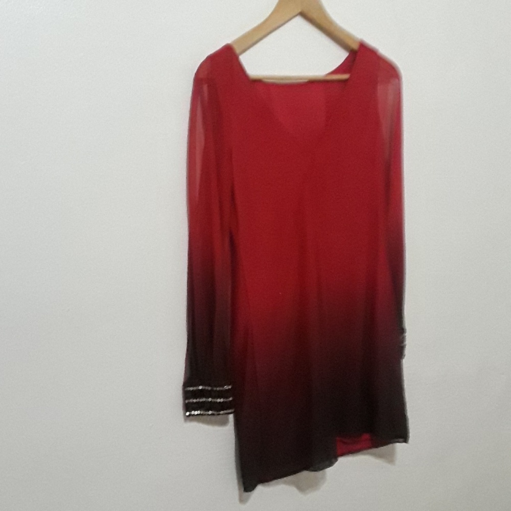 A.BYER ELEGANT LONG SLEEVES RED AND BURGUNDY DRESS